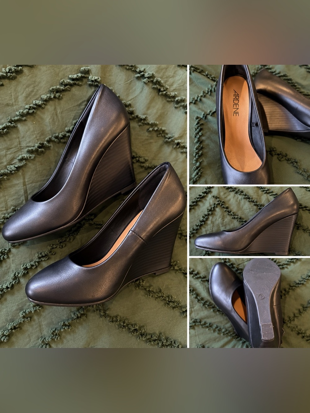 Ardene Black Faux Leather Wedge Heels